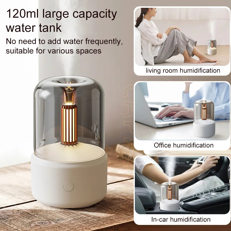 120Ml Air Humidifier Candlelight Night Light Fragrance Diffuser Home Essential Oil Mist Sprayer Air Purifier Aroma Humidificador