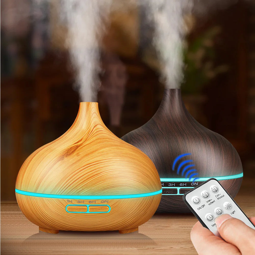 500Ml Aroma Essential Oil Diffuser Wood Grain Air Humidifier Aromatherapy Ultrasonic Remote Control Color Light for Home Bedroom