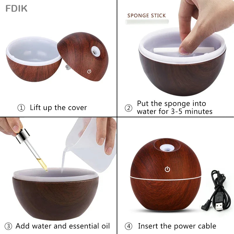 130Ml USB Aroma Essential Oil Diffuser Ultrasonic Mini Humidifier Air Purifier 7 Color Change LED Night Light for Office Home