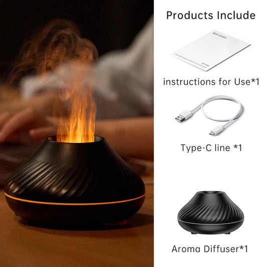 Flame Aroma Diffuser 130ML Essential Oil Diffusers USB Portable Air Humidifier with Color Night Light Realistic Fire