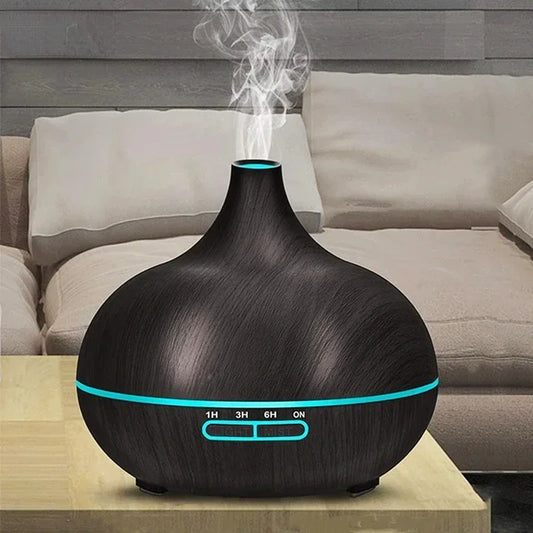 500Ml Aroma Essential Oil Diffuser Wood Grain Air Humidifier Aromatherapy Ultrasonic Remote Control Color Light for Home Bedroom
